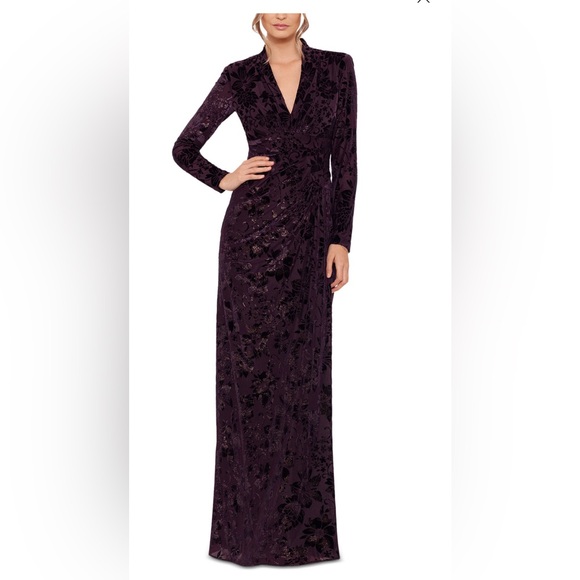 Betsy & Adam Dark Plum Velvet Floral Long Sleeve Maxi Dress SZ 16 Formal dressy - Picture 4 of 16
